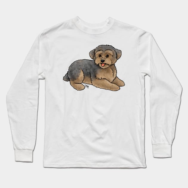 Dog - Yorkipoo - Brown and Blue Long Sleeve T-Shirt by Jen's Dogs Custom Gifts and Designs